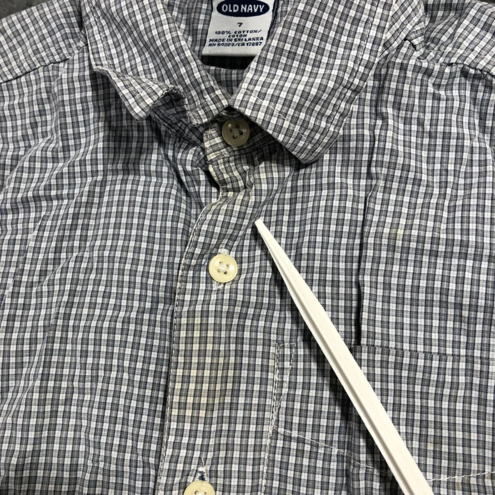 Old Navy Button Down Shirt Kids Size 7 Blue Gingham Short Sleeve Cotton 305456